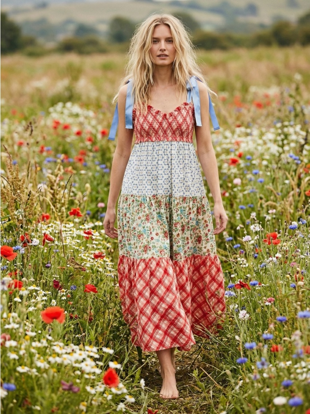 Free People Bluebell Maxi Dress Cherry Combo Medium NWT Picnic Prairie Bohemian - Picture 3 of 17